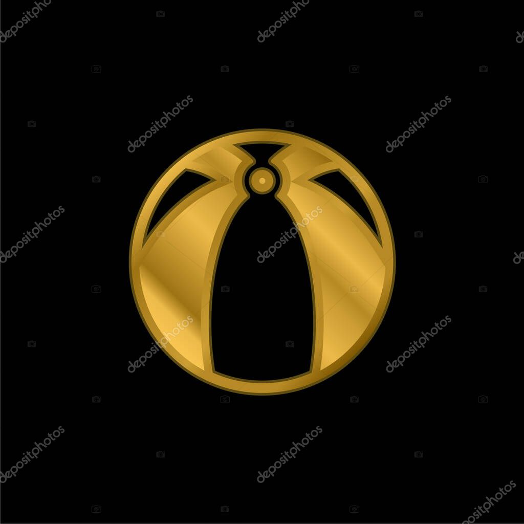 Big Beach Ball gold plated metalic icon or logo vector