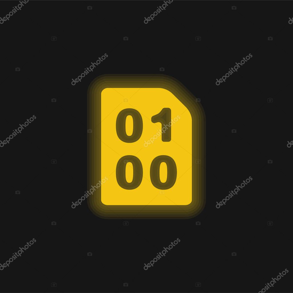 Binary Code With Zeros And One yellow glowing neon icon