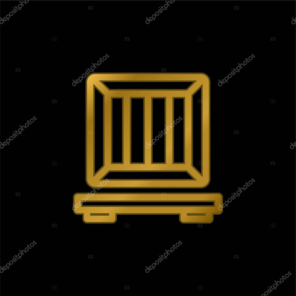 Box gold plated metalic icon or logo vector