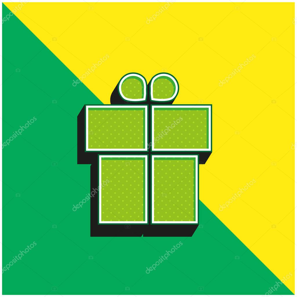 Boxed Gift With Ribbon Green and yellow modern 3d vector icon logo