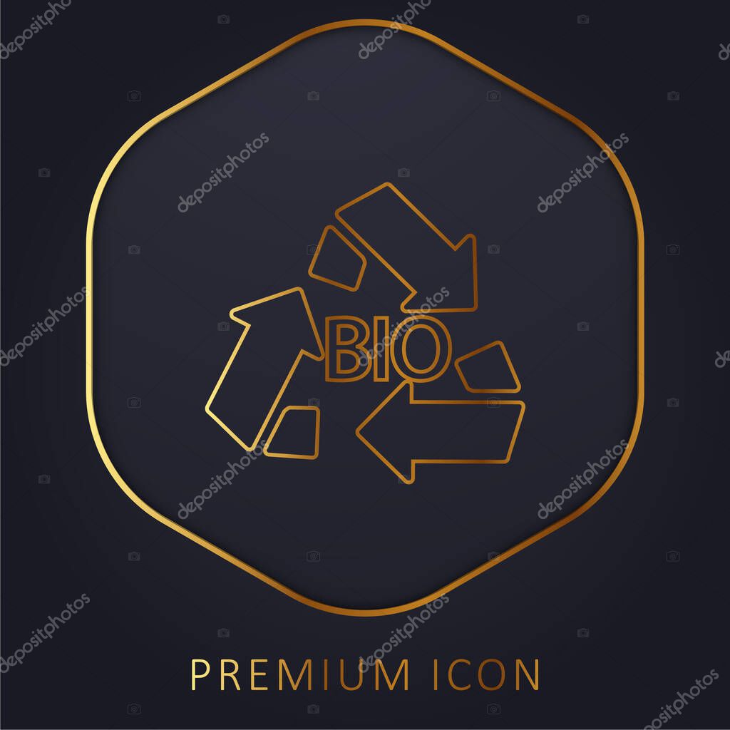 Bio Mass Recycle Symbol golden line premium logo or icon