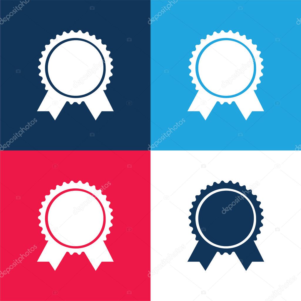 Award Badge Of Circular Shape With Ribbon Tails blue and red four color minimal icon set