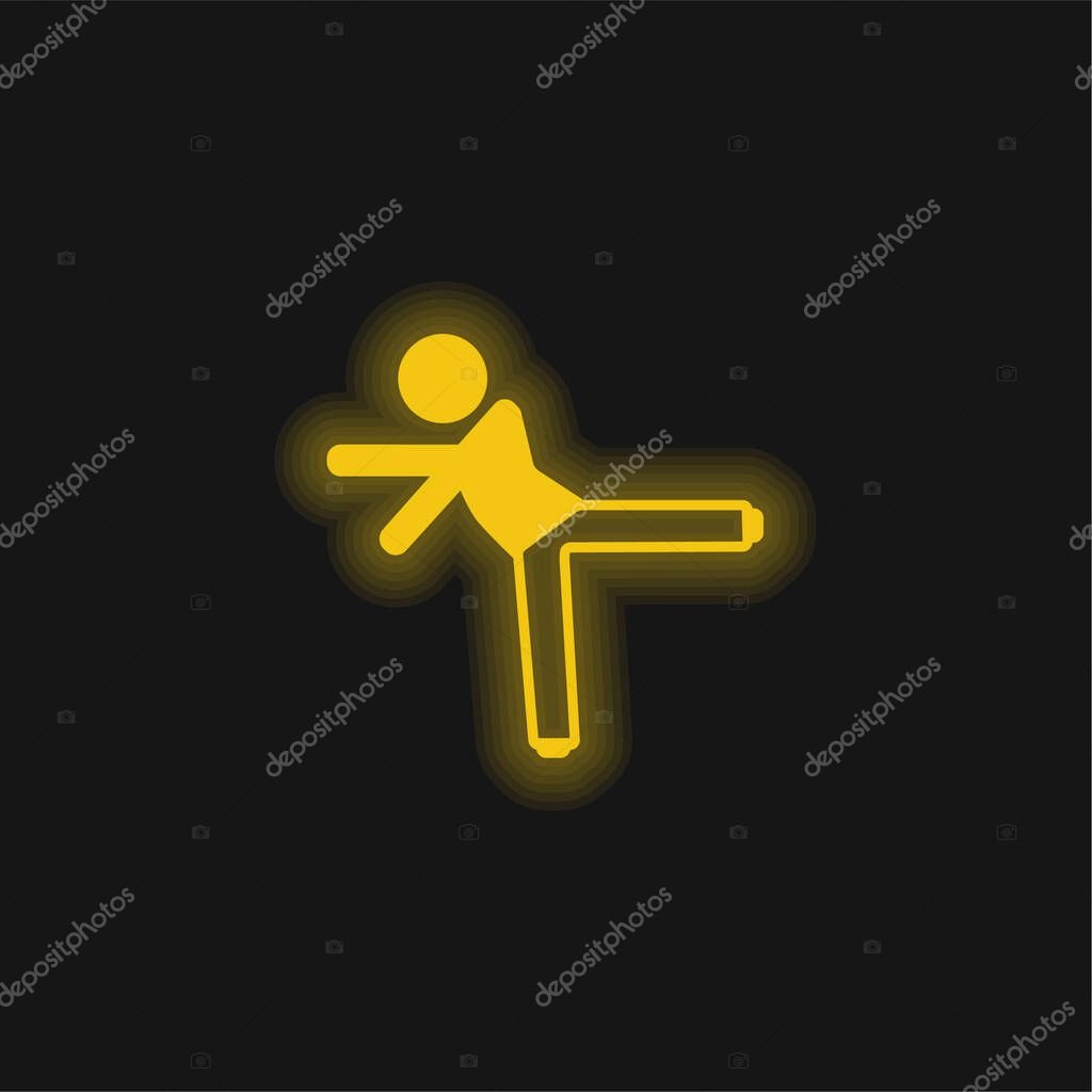 Boy Kicking With Left Leg yellow glowing neon icon