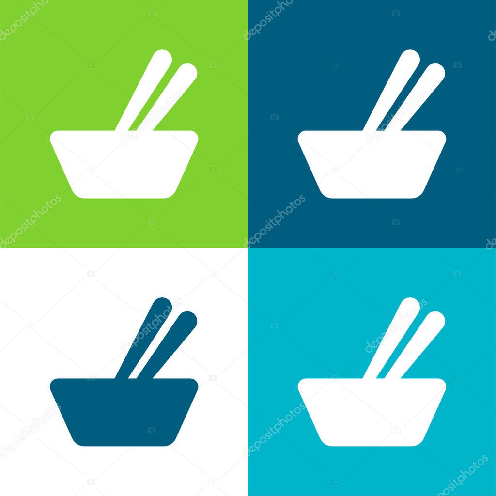 Bowl And Chopsticks Flat four color minimal icon set