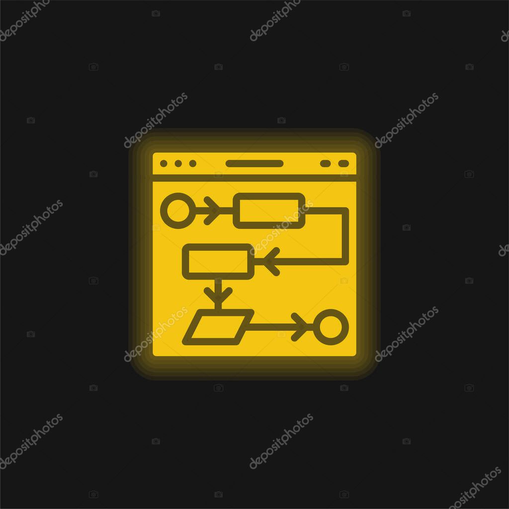 Algorithm yellow glowing neon icon