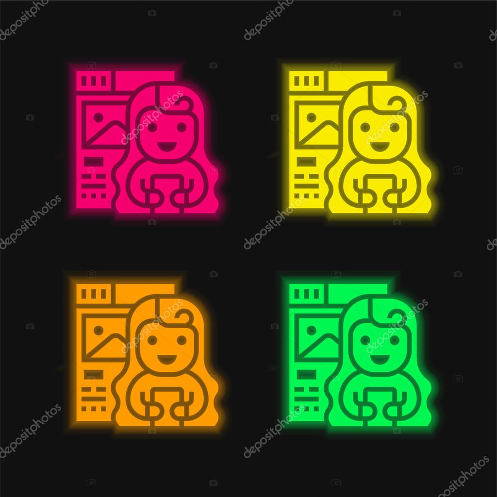 Blogger four color glowing neon vector icon