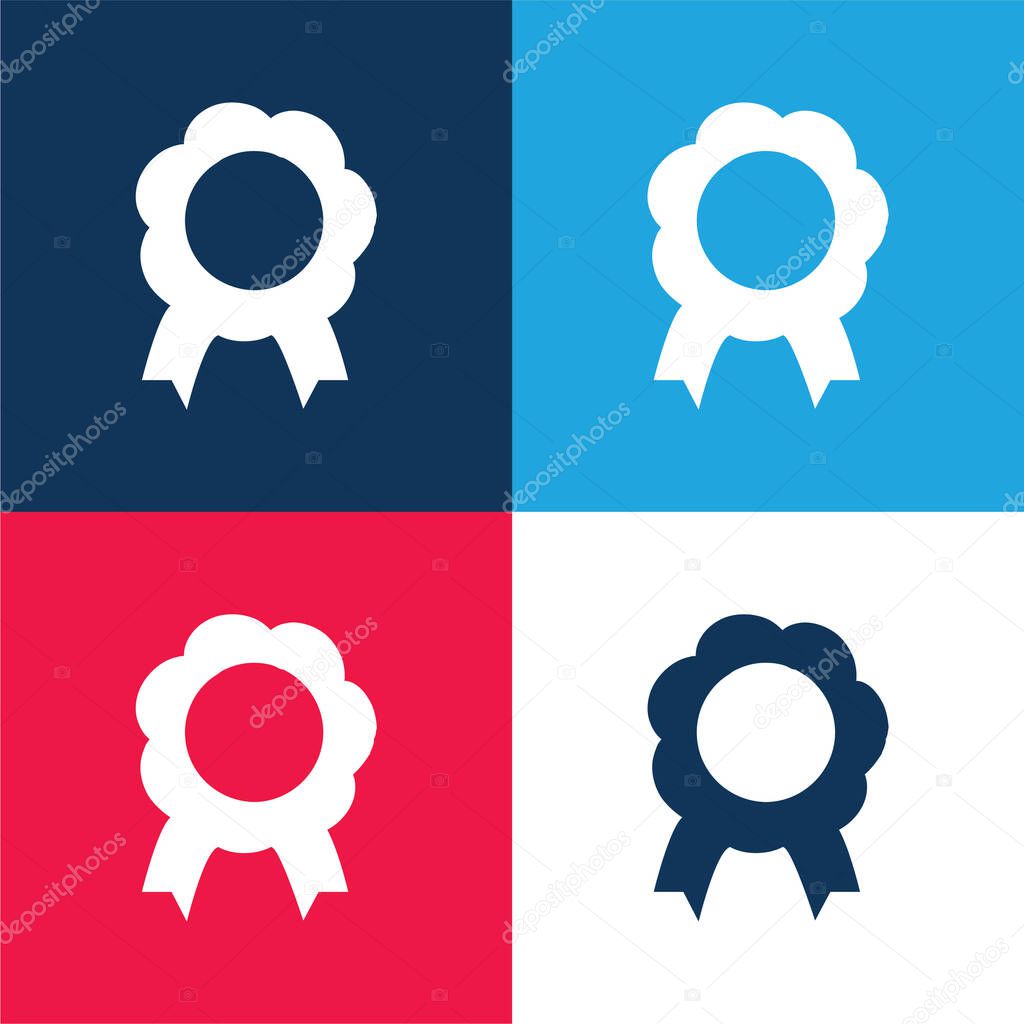 Award Flower Shape Symbolic Medal With Ribbon Tails blue and red four color minimal icon set