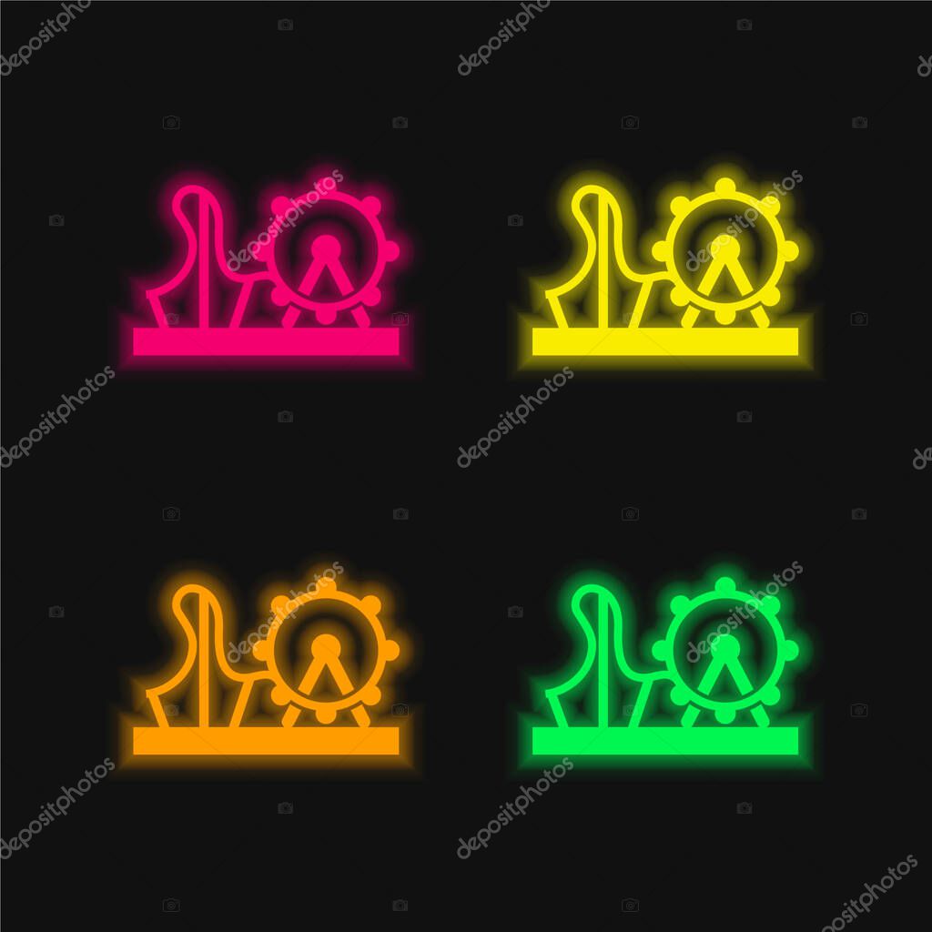 Amusement Park four color glowing neon vector icon