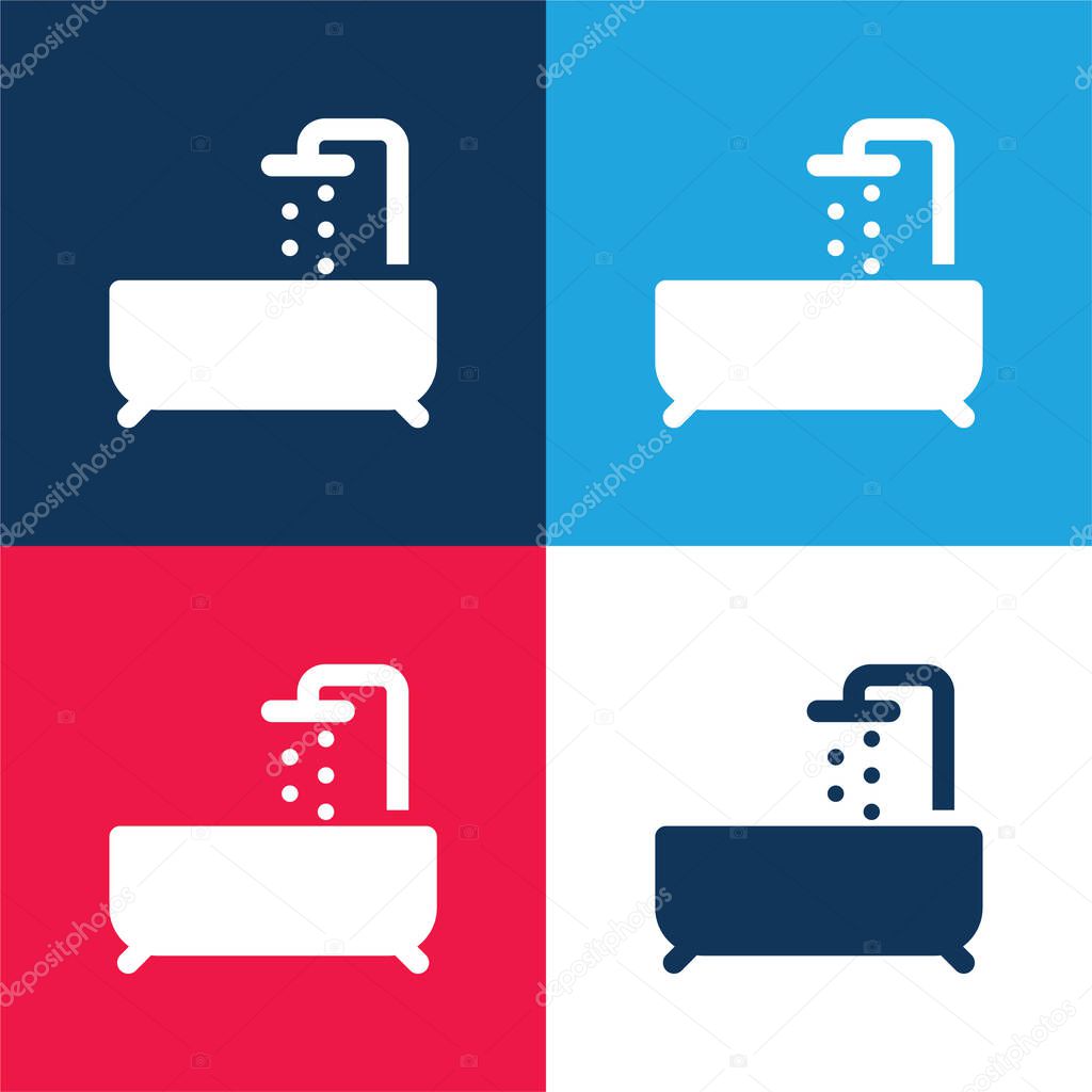 Bathtube blue and red four color minimal icon set