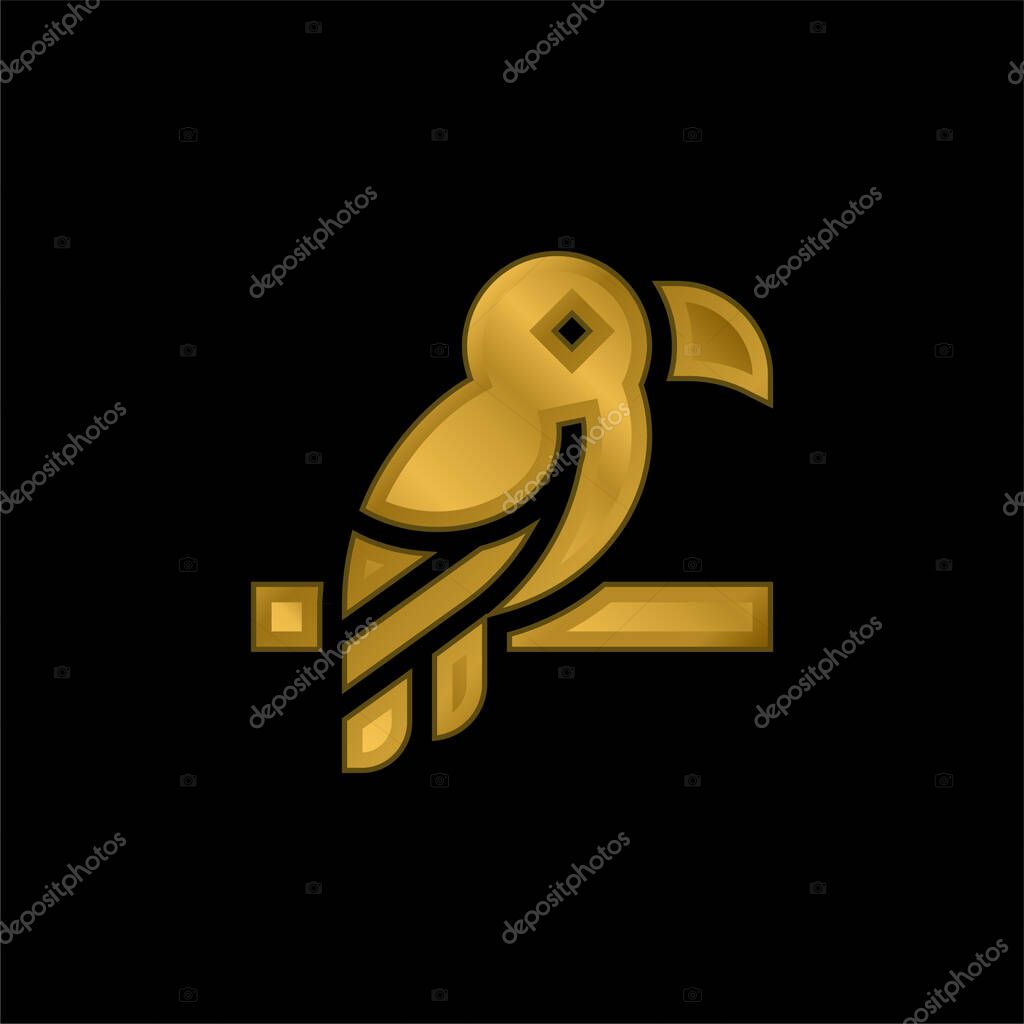 Bird gold plated metalic icon or logo vector