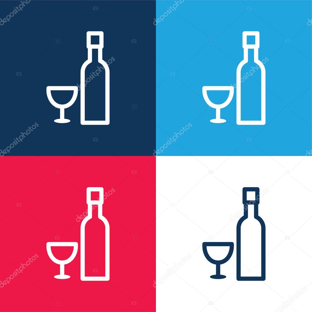 Bottle And Glass blue and red four color minimal icon set