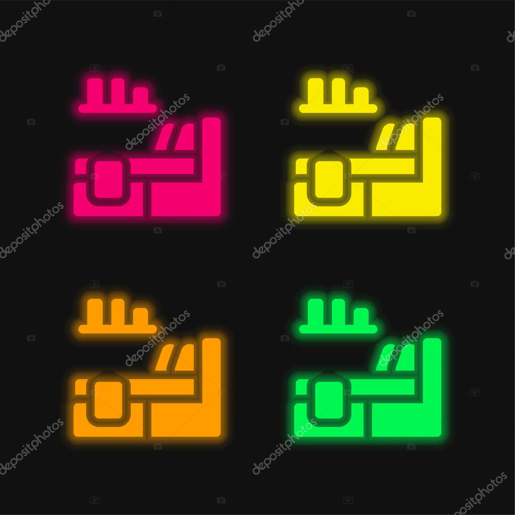 Bed four color glowing neon vector icon