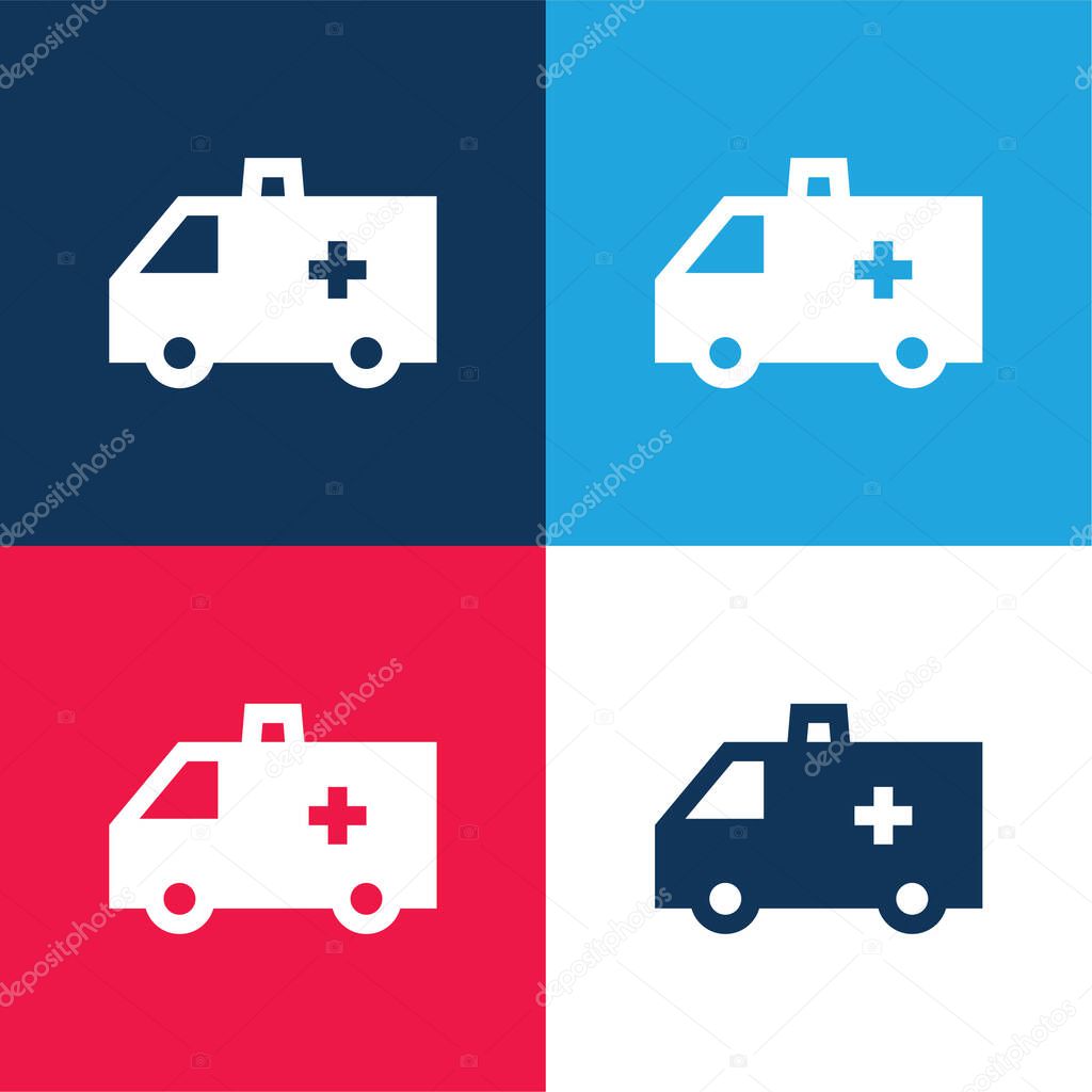 Ambulance blue and red four color minimal icon set