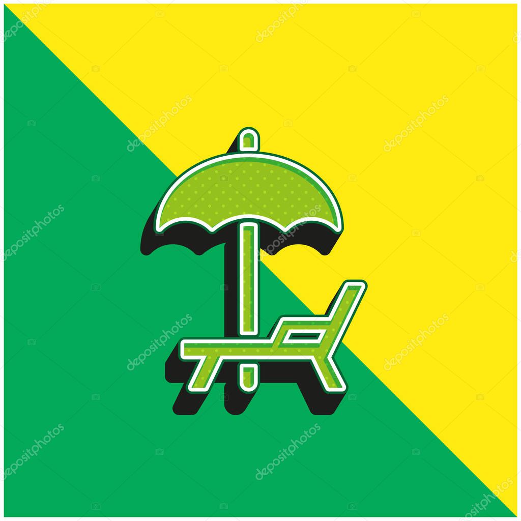 Beach Umbrella And Hammock Green and yellow modern 3d vector icon logo
