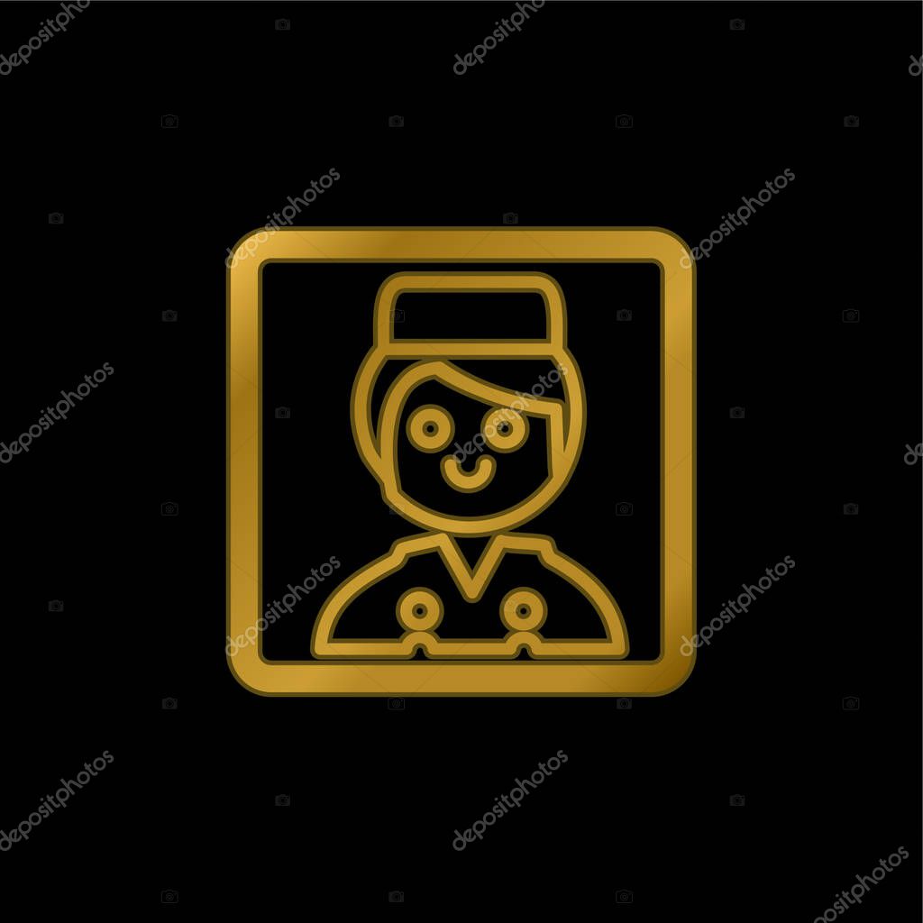Bell Boy Portrait gold plated metalic icon or logo vector
