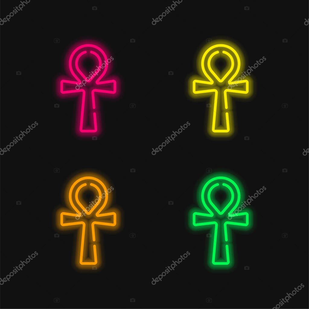 Ankh four color glowing neon vector icon
