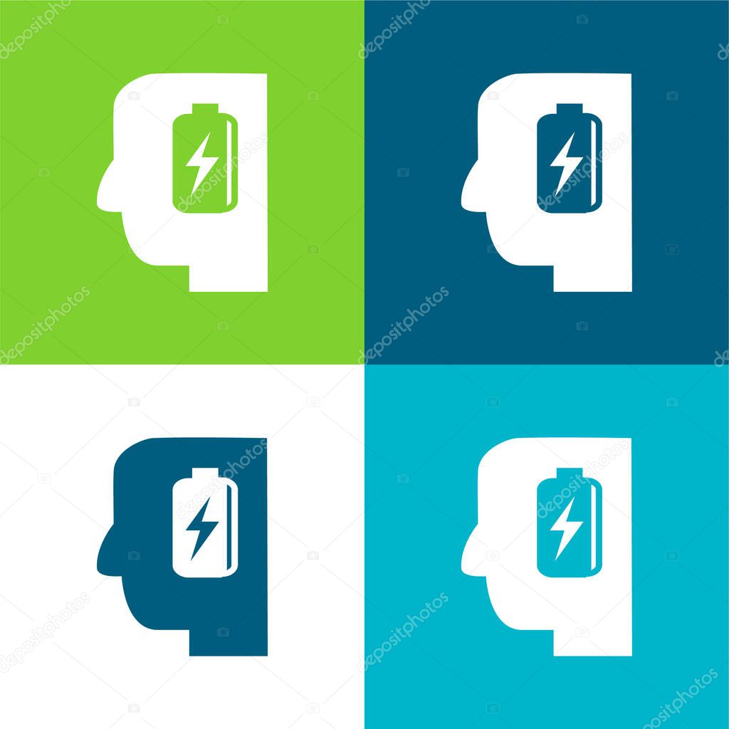 Battery In Man Head Flat four color minimal icon set