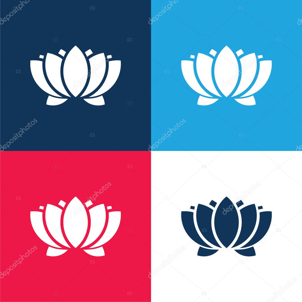 Aquatic Flower blue and red four color minimal icon set