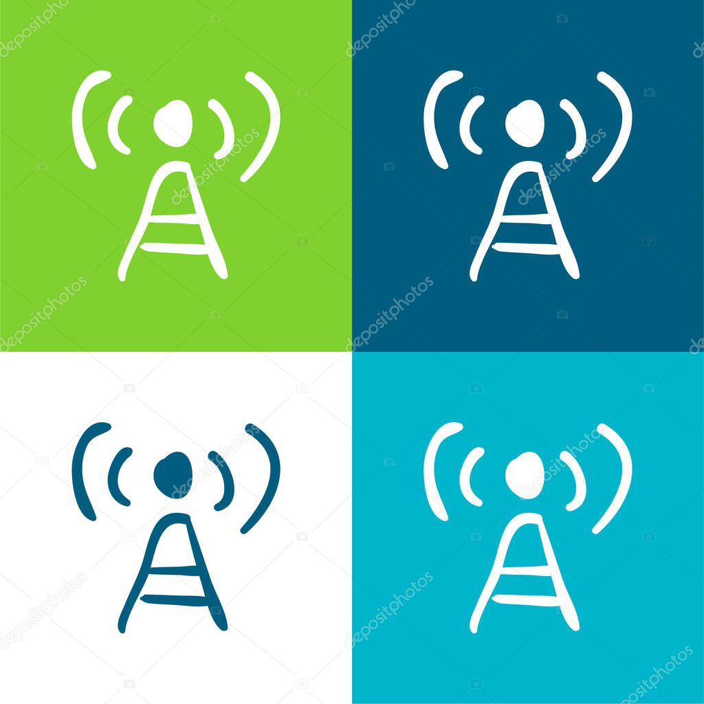 Antenna Sketch Flat four color minimal icon set