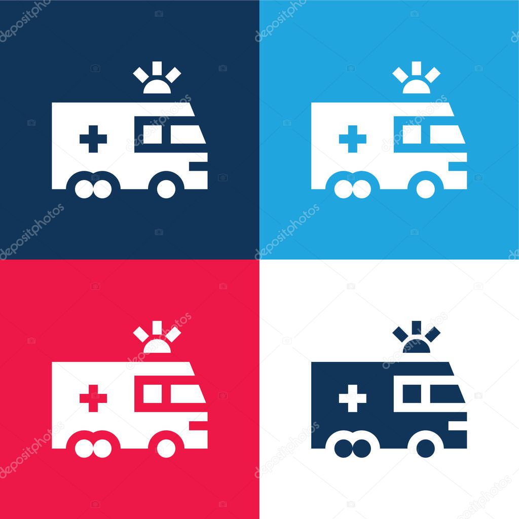 Ambulance blue and red four color minimal icon set
