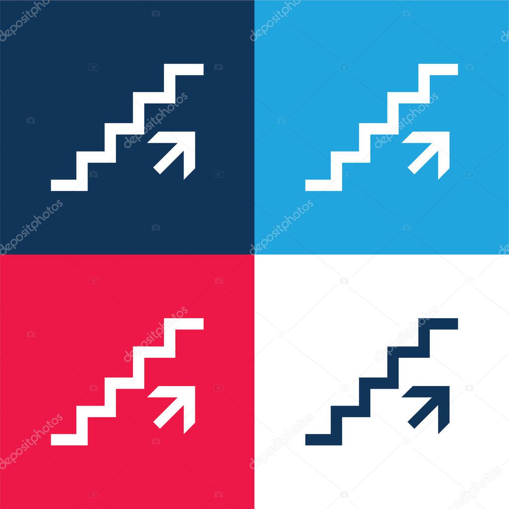 Ascending Stairs Signal blue and red four color minimal icon set