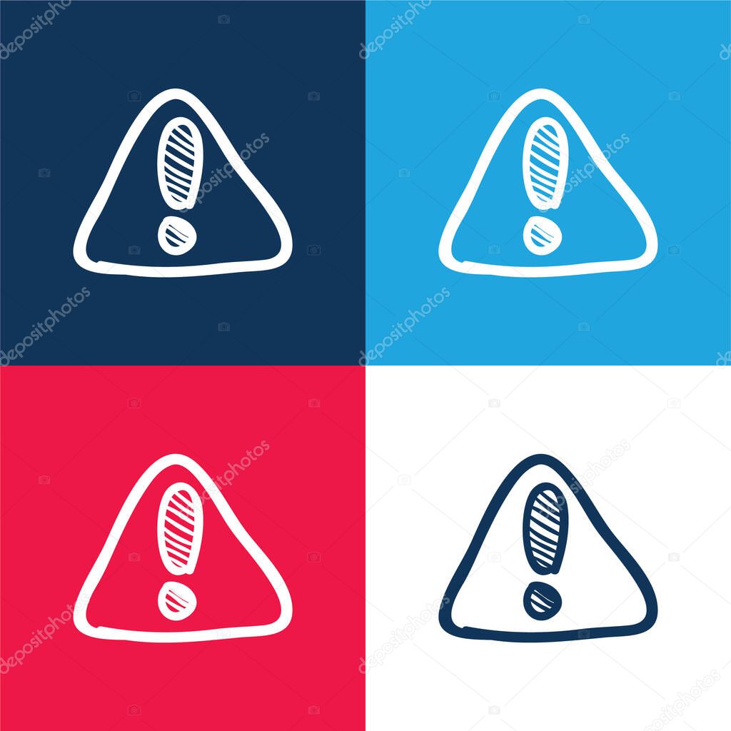 Attention Construction Triangular Hand Drawn Signal blue and red four color minimal icon set