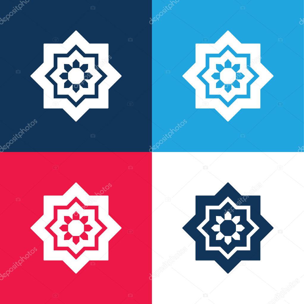 Arabic Art blue and red four color minimal icon set