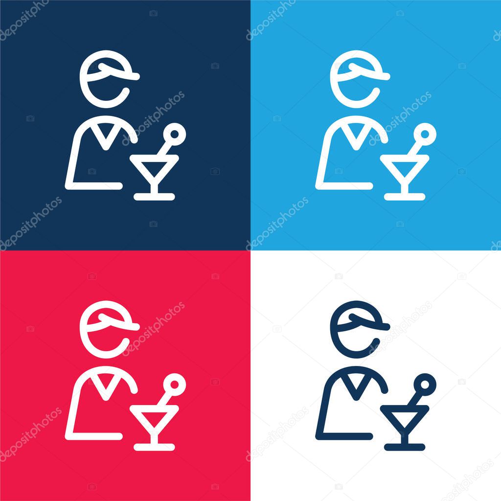 Bartender blue and red four color minimal icon set