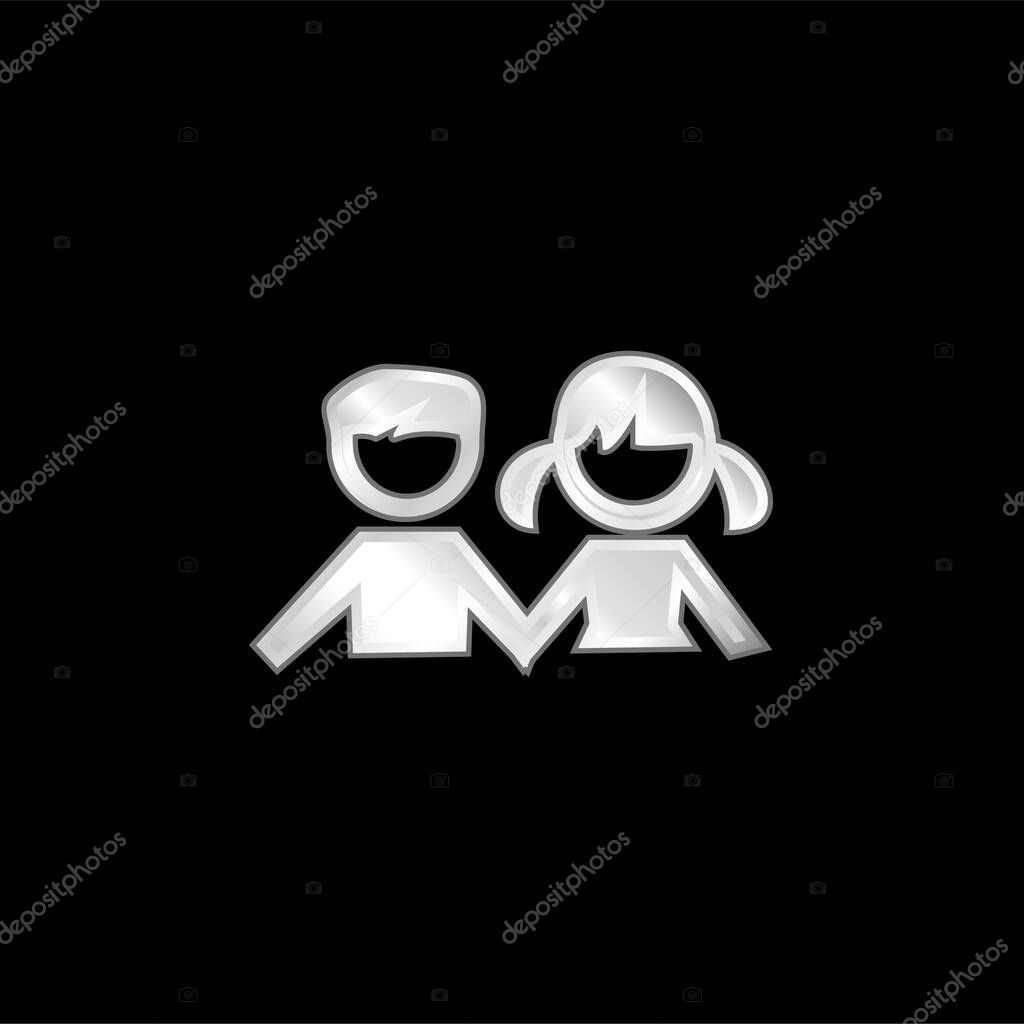 Boy And Girl Students silver plated metallic icon