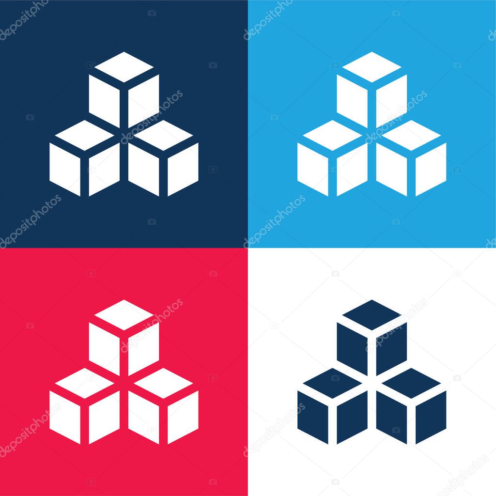 3d blue and red four color minimal icon set