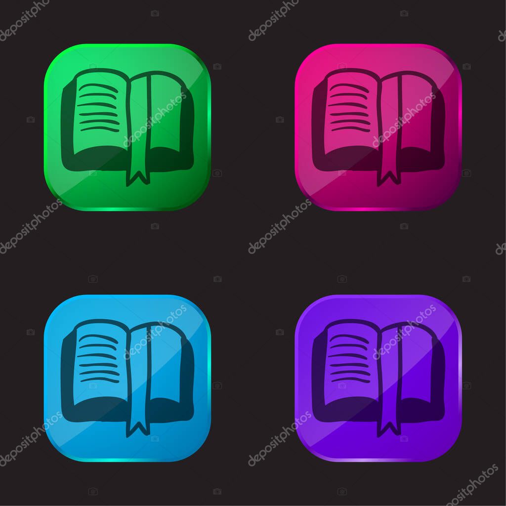 Book Hand Drawn Opened Bookmarked Reading Educational Tool four color glass button icon