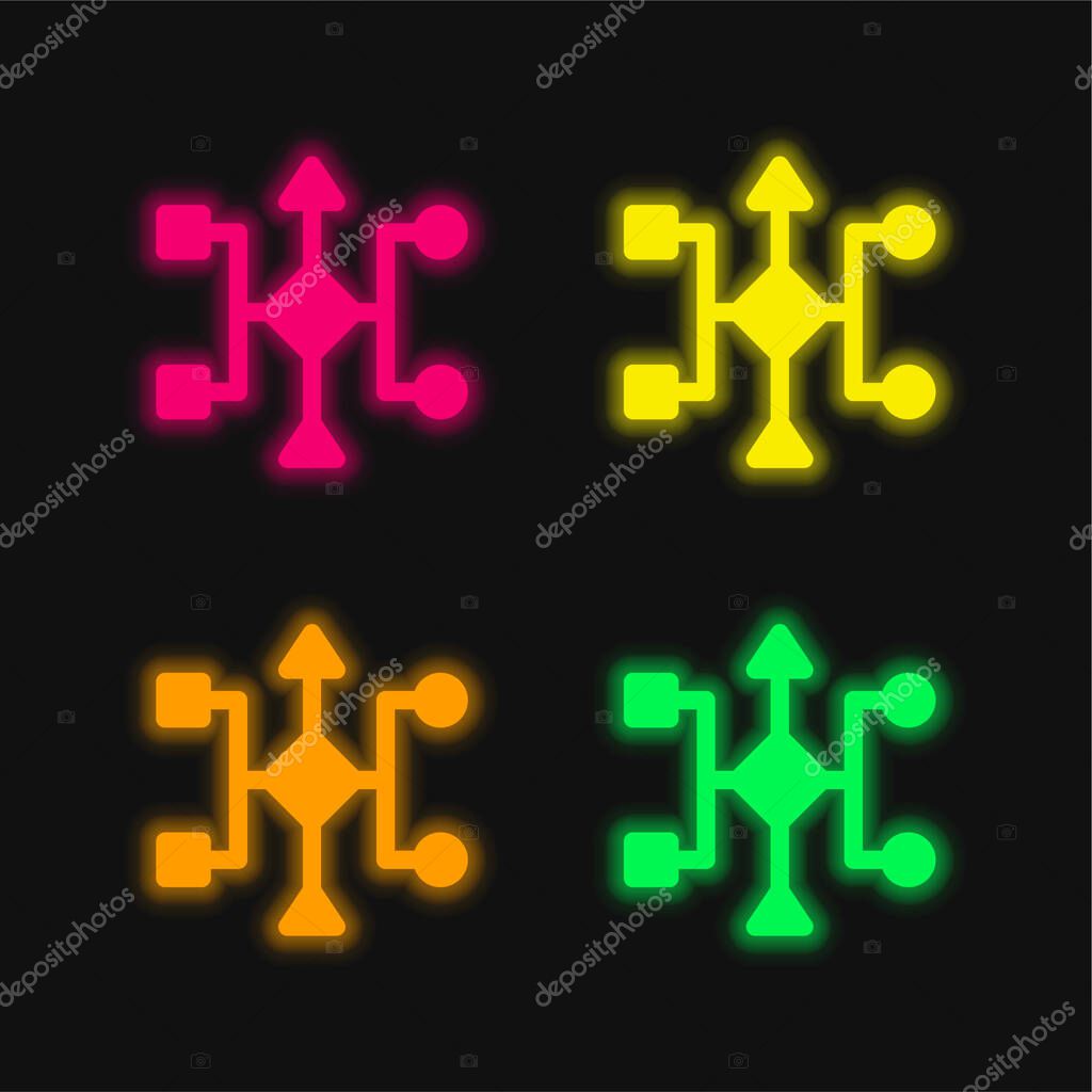 Algorithm four color glowing neon vector icon