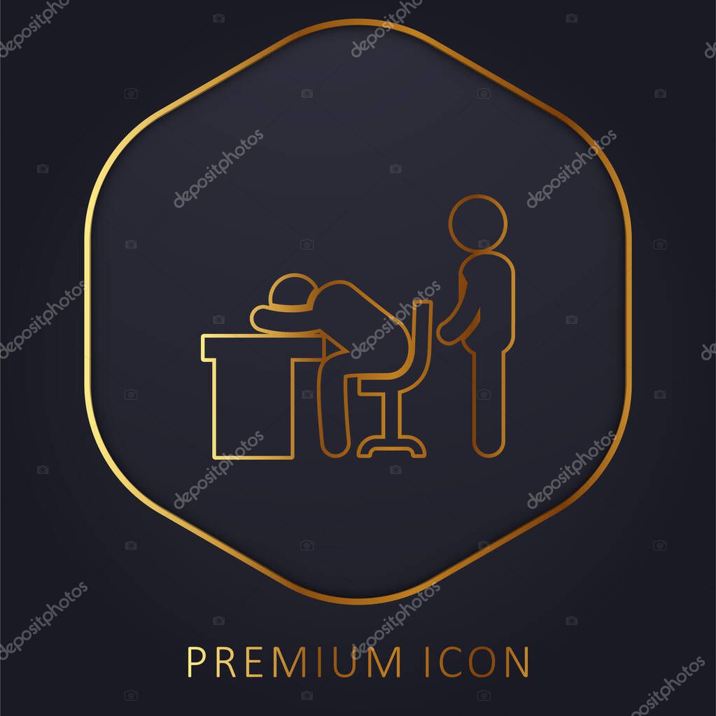 Boss Catching A Worker Sleeping golden line premium logo or icon