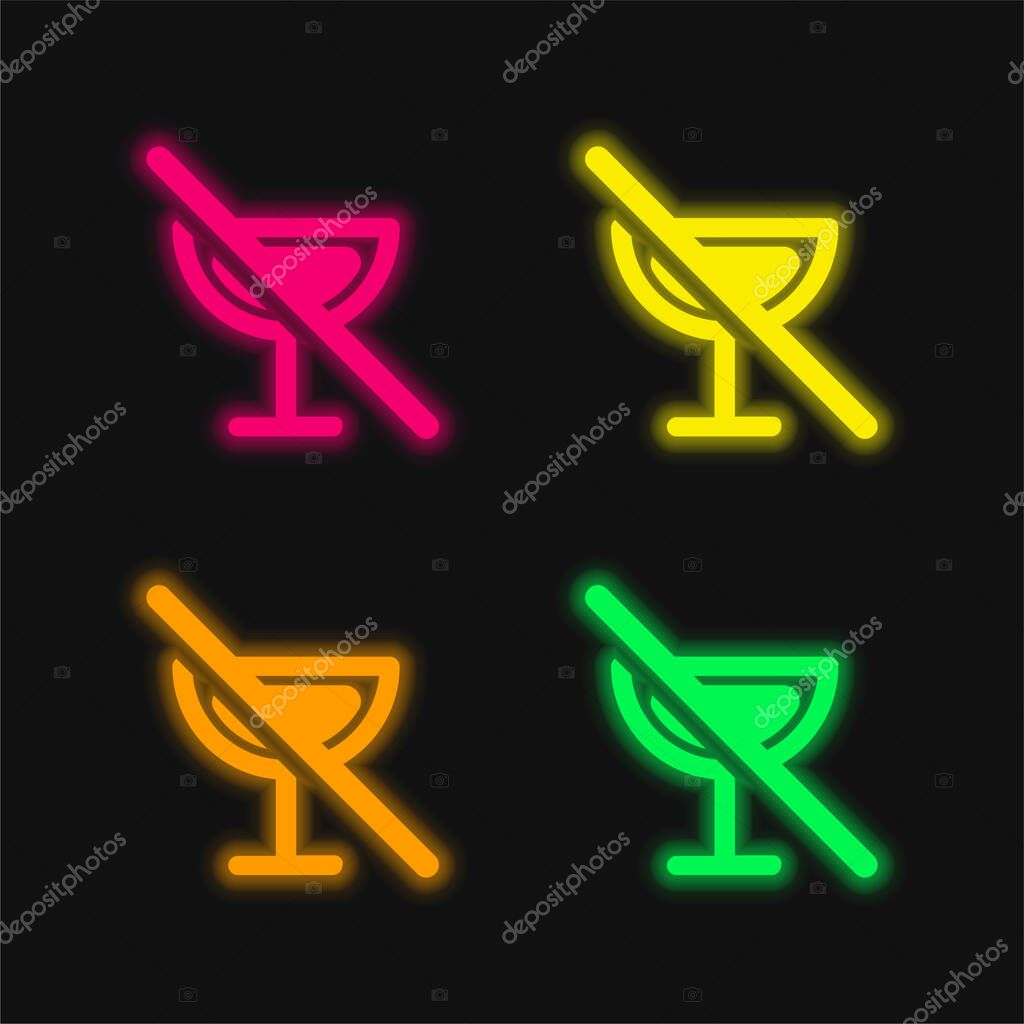 Alcoholic Drinks Prohibition four color glowing neon vector icon