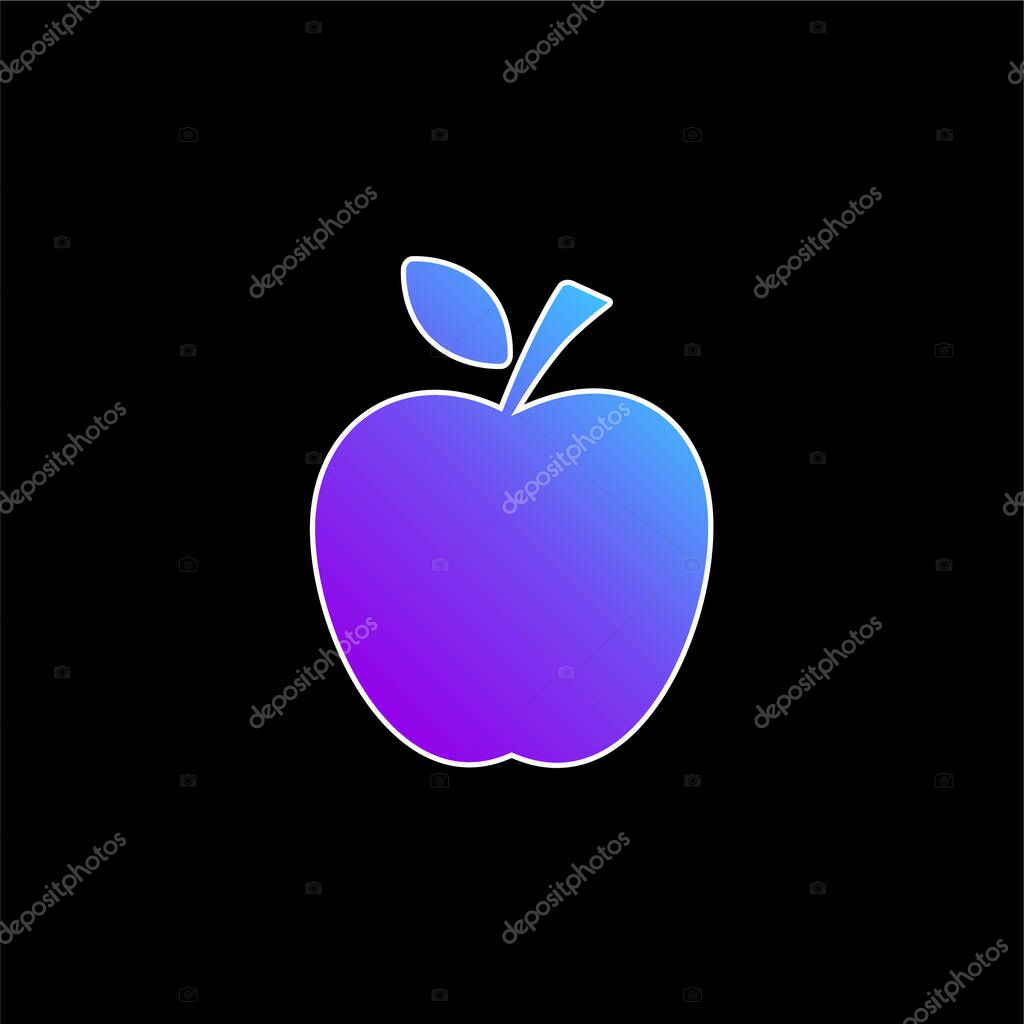 Apple Black Silhouette With A Leaf blue gradient vector icon