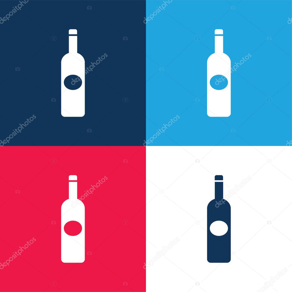 Bottle Dark Big Shape With Oval Label blue and red four color minimal icon set