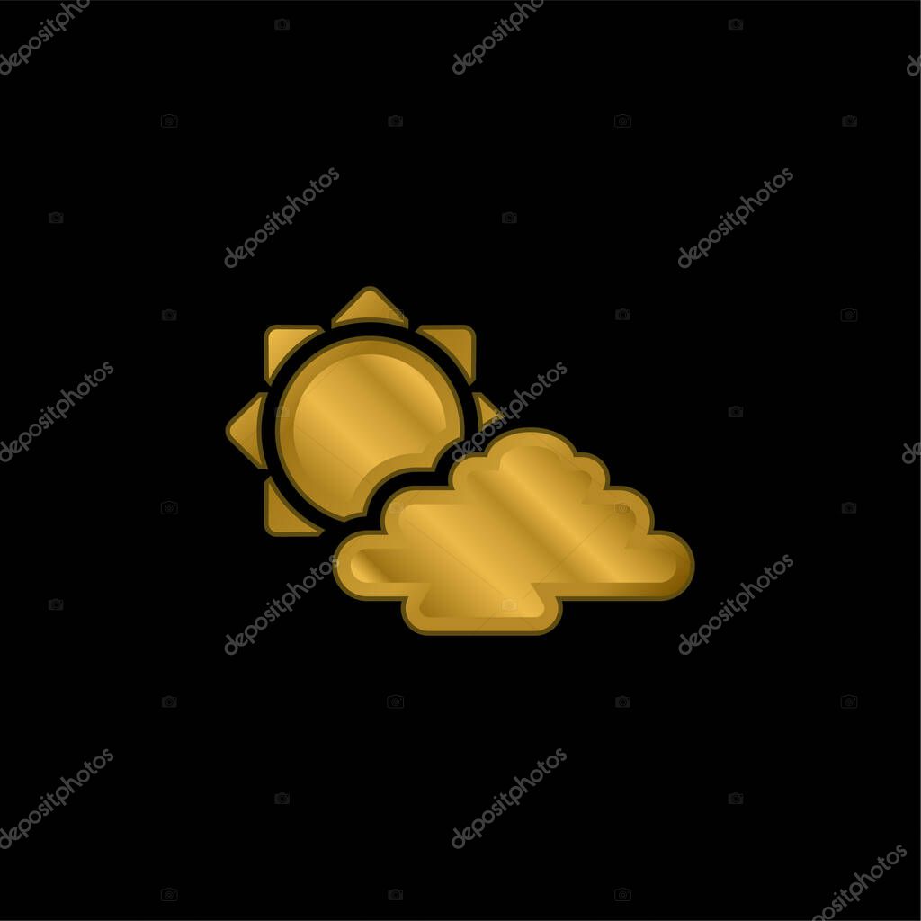 Big Sun And  Cloud gold plated metalic icon or logo vector
