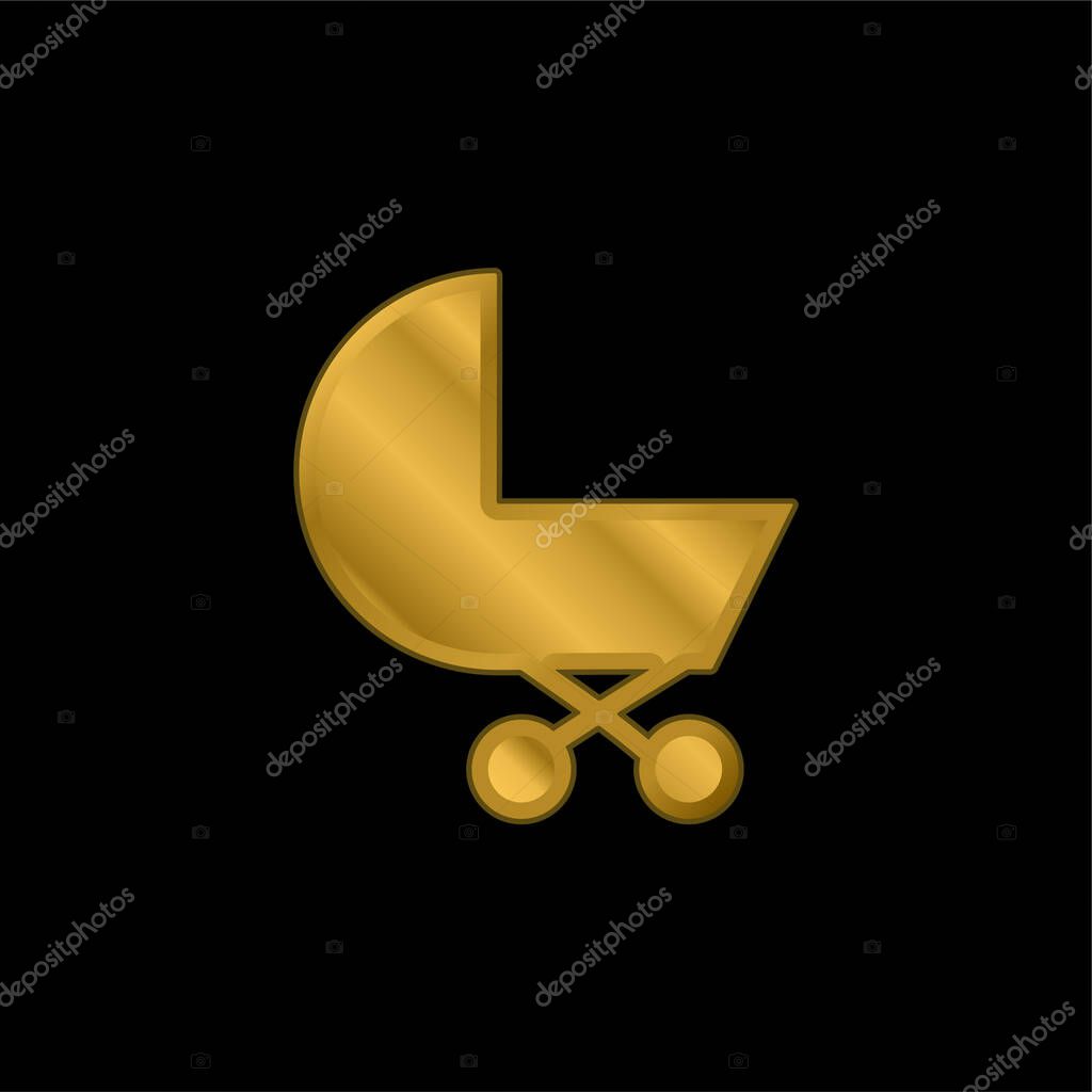 Baby Carriage gold plated metalic icon or logo vector