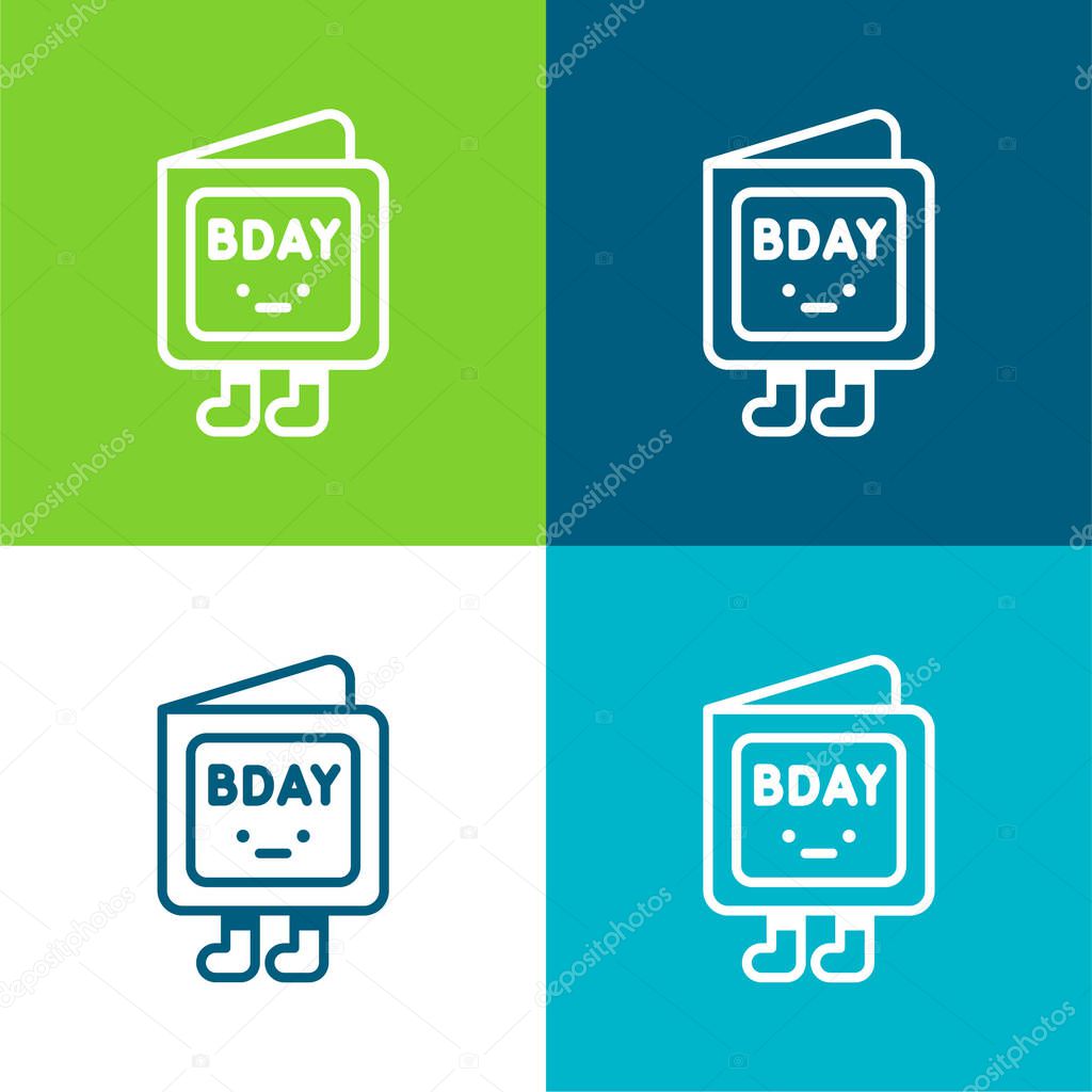 Birthday Invitation Flat four color minimal icon set