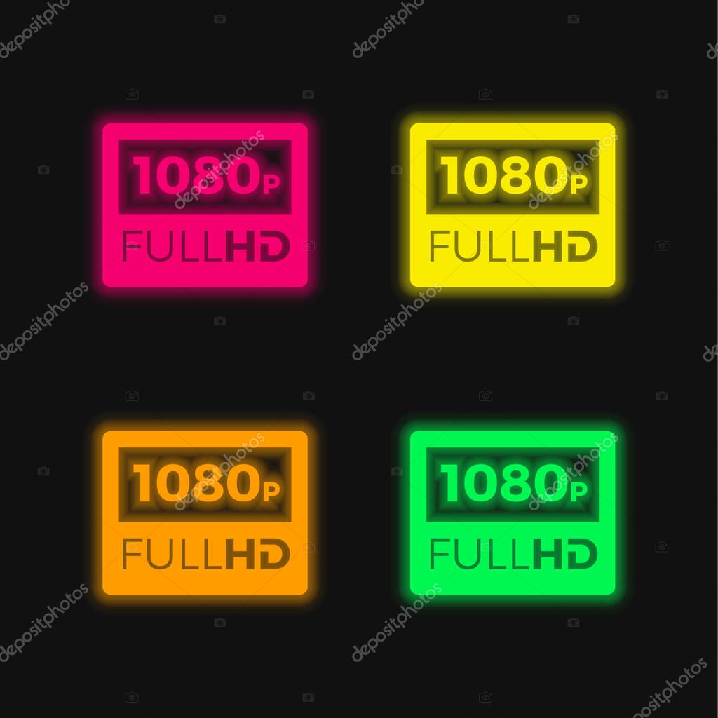 1080p Full HD four color glowing neon vector icon