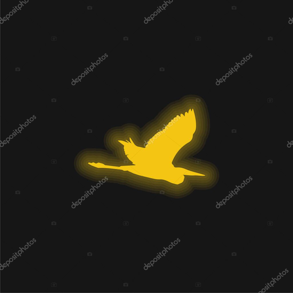 Bird Heron Flying Shape yellow glowing neon icon
