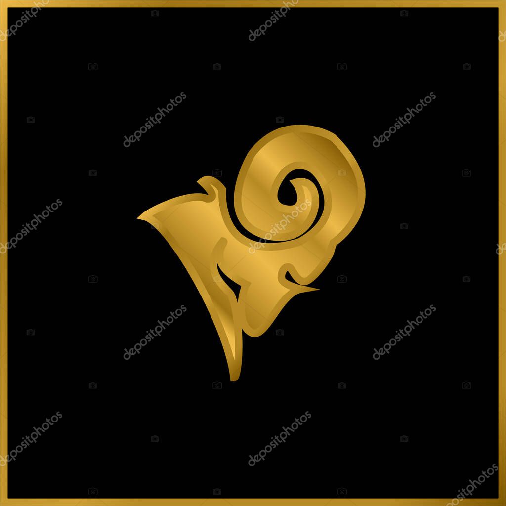 Aries gold plated metalic icon or logo vector
