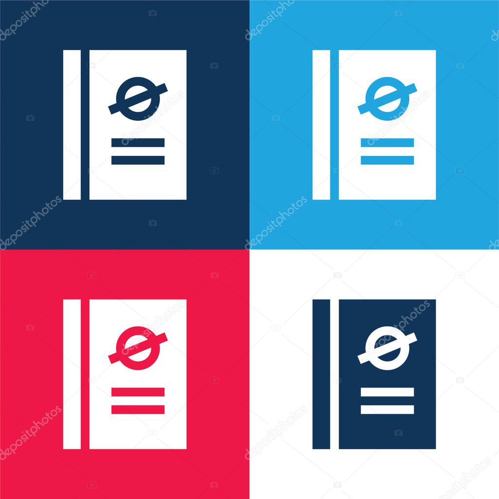 Book blue and red four color minimal icon set