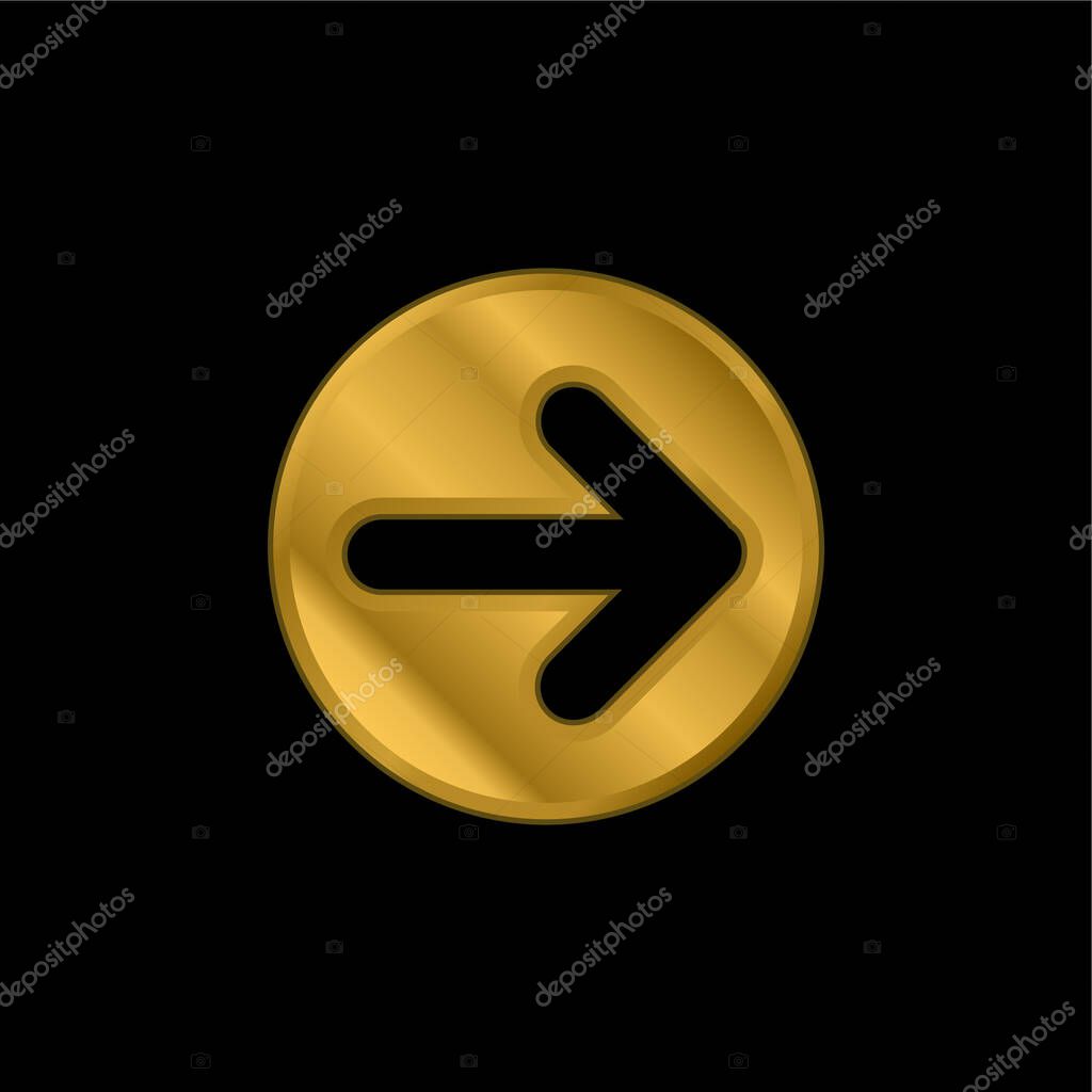 Arrow Pointing To Right In A Circle gold plated metalic icon or logo vector
