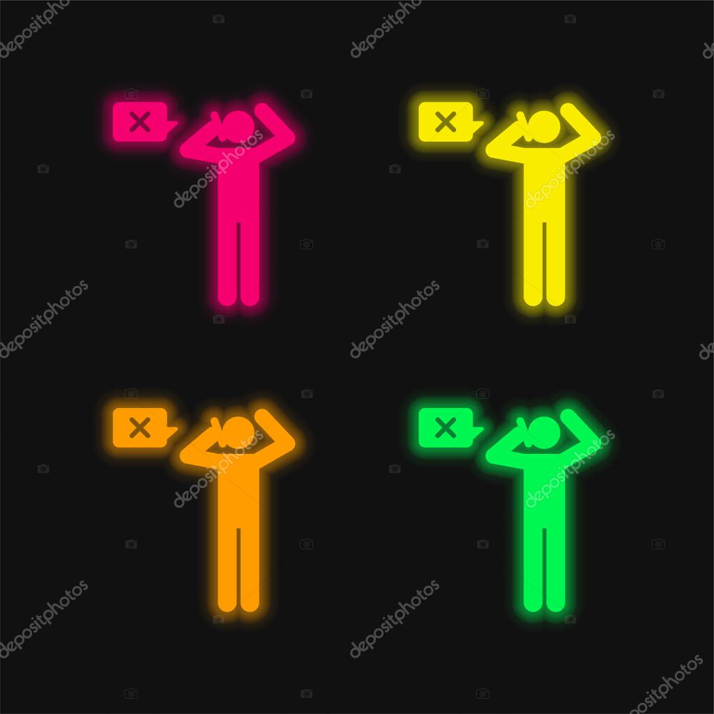 Bad Review four color glowing neon vector icon