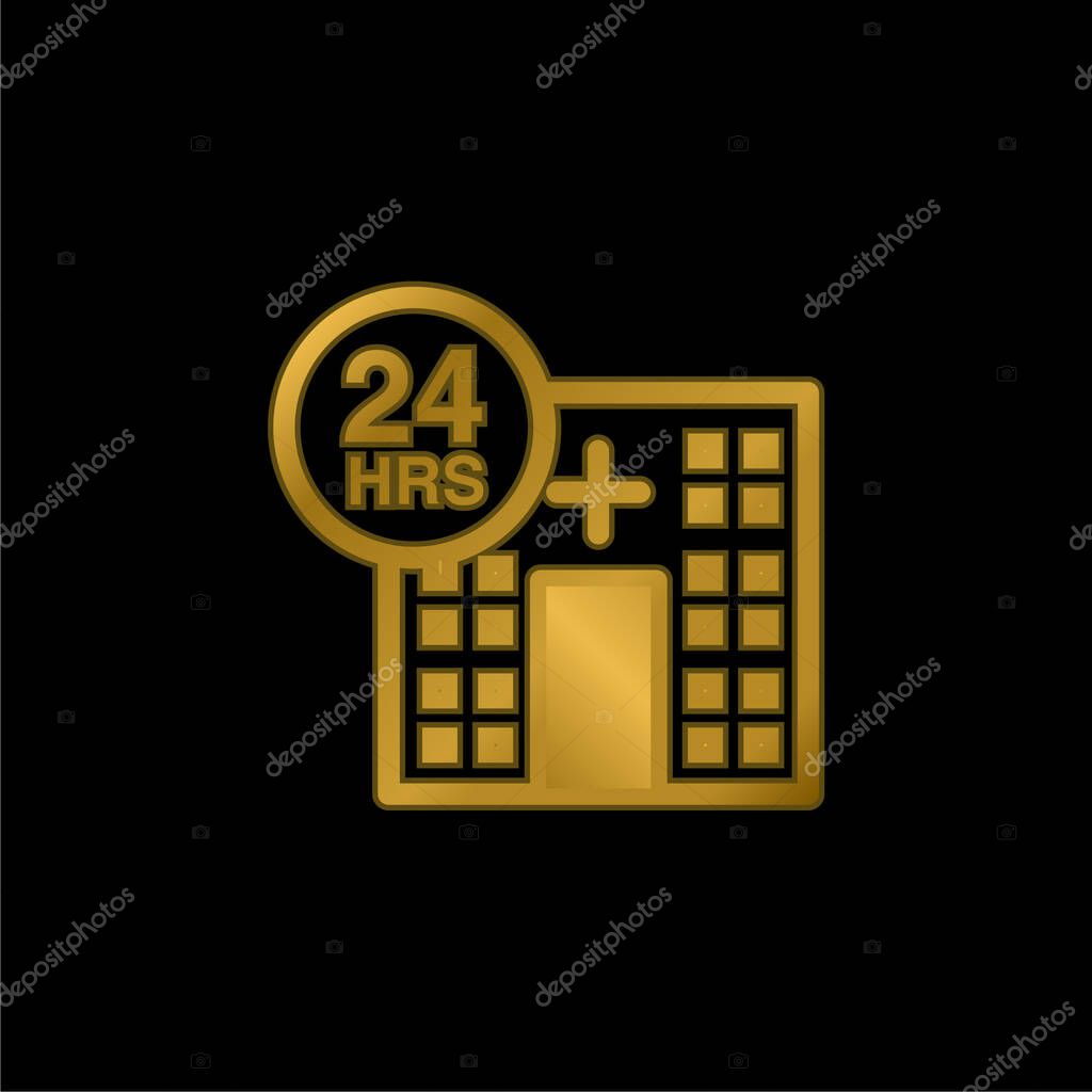 24 Hours Medical Assistance gold plated metalic icon or logo vector