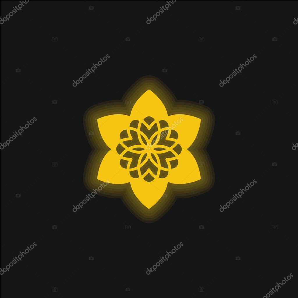Beautiful Buddhist Flower yellow glowing neon icon