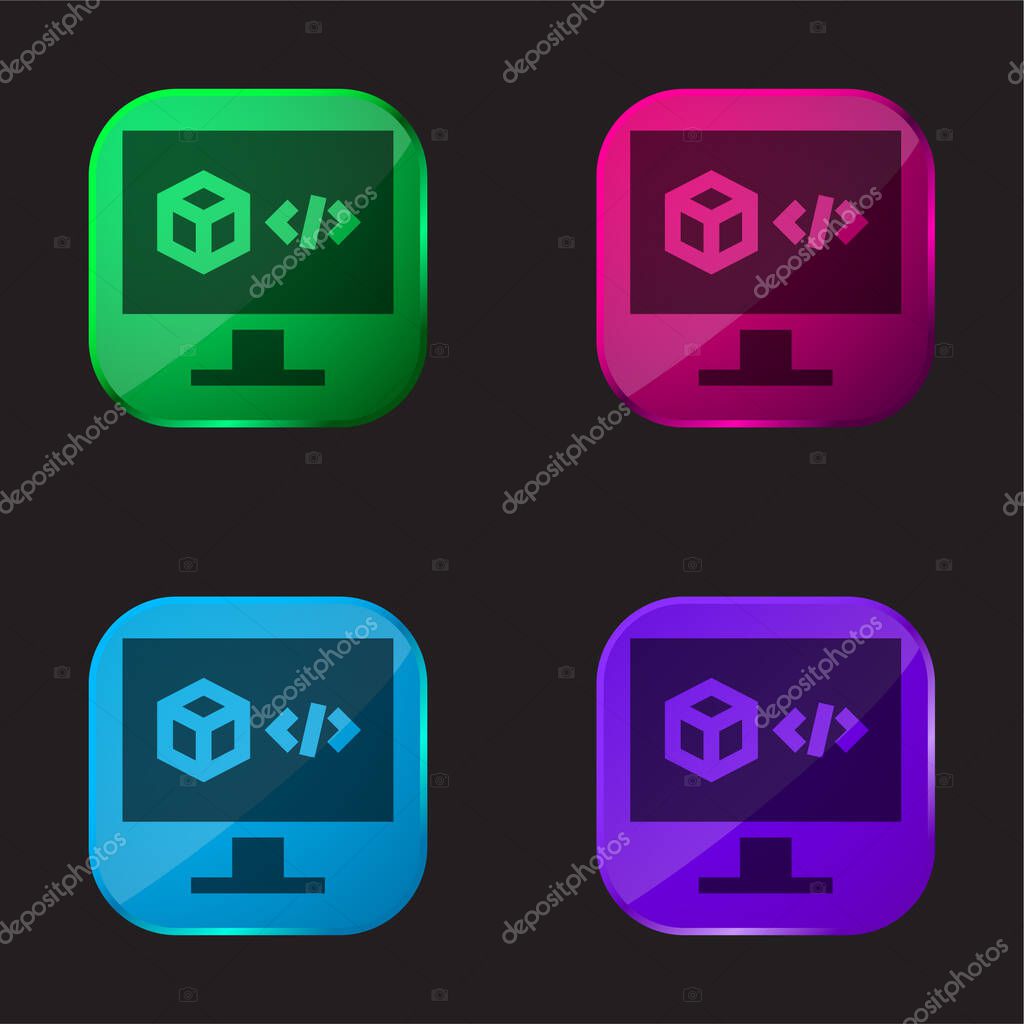 3d Printing Software four color glass button icon