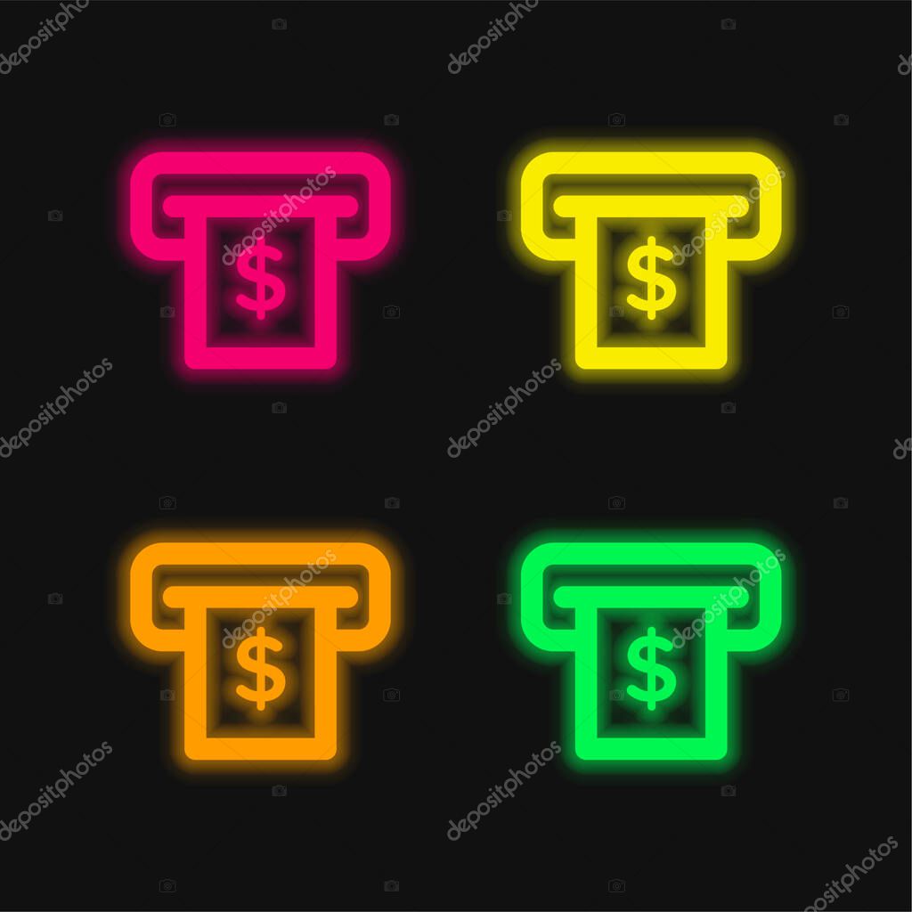 Atm four color glowing neon vector icon