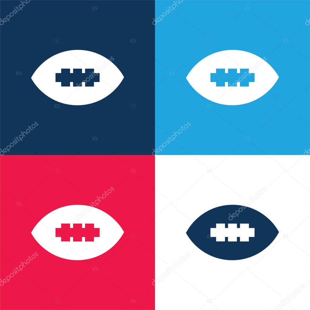 American Football Ball blue and red four color minimal icon set